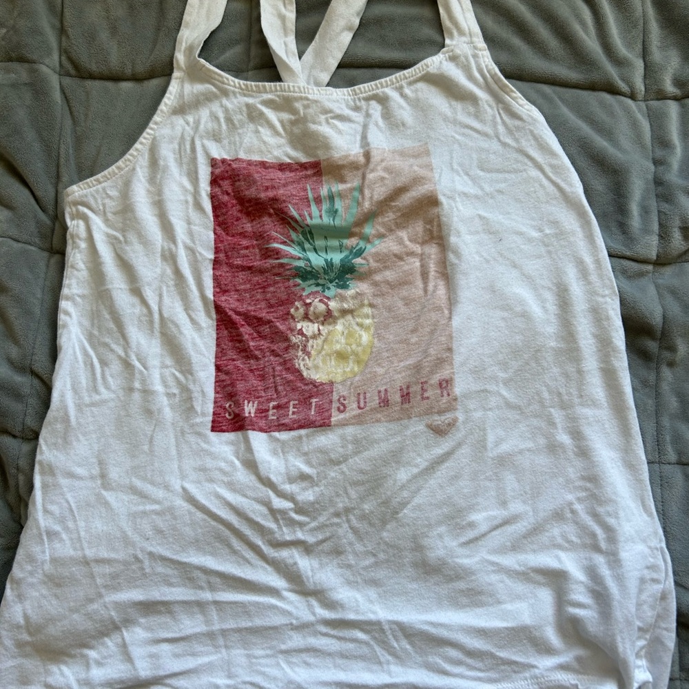Roxy White Tank Top with Pineapple Graphic